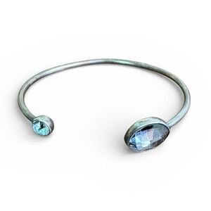 Touchstone Crystal Bracelet Open Cuff Silver Tone